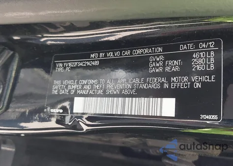 2012 Volvo S60 T5 from USA, damaged, VIN YV1622FS4C2142489